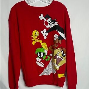 Warner Brothers Red Looney Tunes Sweatshirt Size Medium 7-9 Graphic Front Shirt